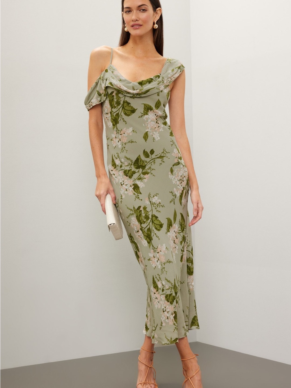 Reformation Cowl Neck Slip Dress in Sage Green